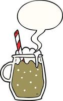 cartoon glass of root beer and straw and speech bubble vector