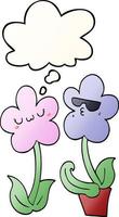 cute cartoon flower and thought bubble in smooth gradient style vector