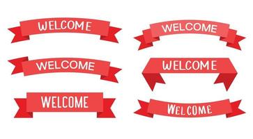 Welcome sign letters with red ribbon background. Welcome banner set element. vector