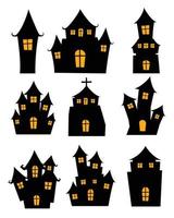 Halloween black castle isolated on white background. Haunted house cartoon silhouette. vector