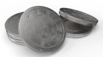 film reel cases  on white background 3d rendering for behind the scene content. photo