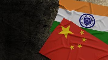 china and India flags on rusty background 3d rendering for  border content. photo