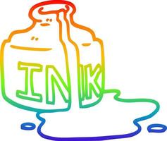 rainbow gradient line drawing cartoon spilled ink bottle vector