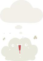 cute cartoon cloud and thought bubble in retro style vector