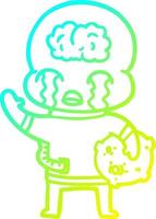 cold gradient line drawing cartoon big brain alien crying and waving goodbye vector