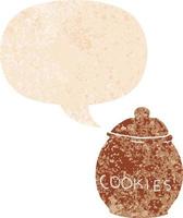cartoon cookie jar and speech bubble in retro textured style vector