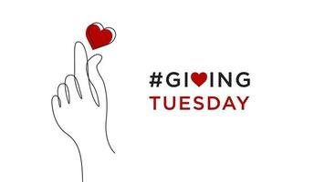 Giving Tuesday is a global day of charitable giving after Black Friday shopping day. Charity, give help, donations and support concept with text message sign and red heart in woman hand