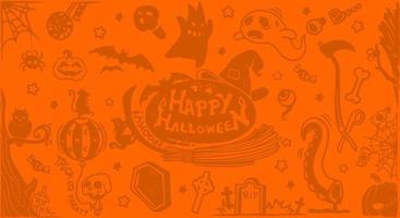 Halloween symbols for background, backgrounds with pumpkins, skulls, bats, spiders, ghosts, bones, candies, spider webs and many more. vector
