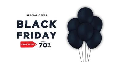 Black Friday Sale Poster with Black Balloons on White Background.