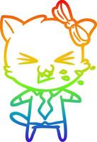 rainbow gradient line drawing cartoon cat vector