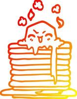 warm gradient line drawing cartoon butter melting on pancakes vector