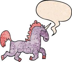 cartoon unicorn and speech bubble in retro texture style vector