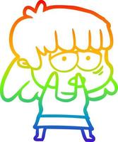 rainbow gradient line drawing cartoon tired woman vector