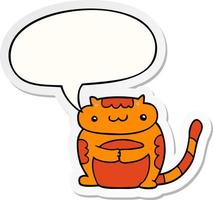 cute cartoon cat and speech bubble sticker vector