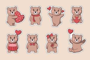 Set of cute teddy bear with lovely theme vector