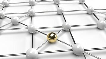 The Abstract design connection design gold and white sphere network structure 3d rendering. photo
