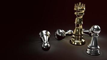 ajedrez rey dorado y peón plateado en tonos oscuros 3d para contenido empresarial. foto