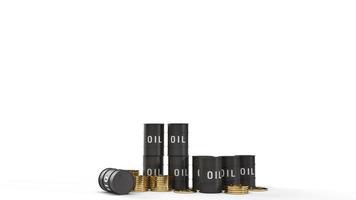 depósito de aceite y monedas de oro representación 3d para contenido de gasolina. foto