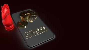 mobile and gold coins  red knight chess 3d rendering for china currency photo
