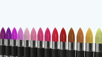barras de labios de varios colores representación 3d para el concepto de cosméticos foto