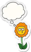 cartoon flower and thought bubble as a printed sticker vector