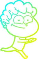 cold gradient line drawing cartoon happy man vector