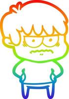 rainbow gradient line drawing annoyed cartoon boy vector