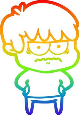 rainbow gradient line drawing annoyed cartoon boy