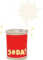 cartoon soda can and speech bubble in retro style vector