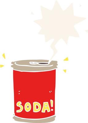 cartoon soda can and speech bubble in retro style