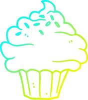 línea de gradiente frío dibujo cupcake de dibujos animados vector