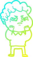 cold gradient line drawing cartoon angry man vector