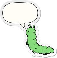 cartoon caterpillar and speech bubble sticker vector