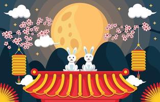 Mid Autumn Festival with Moon and Bunnies vector