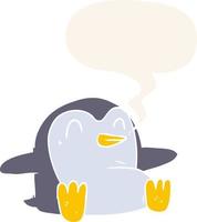 cartoon penguin and speech bubble in retro style vector