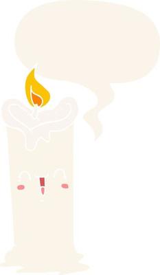 cartoon happy candle and speech bubble in retro style