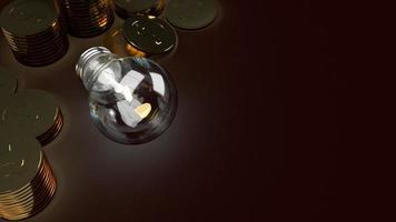 Light bulb  and gold coins in dark 3d rendering for business content. photo
