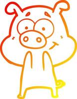 warm gradient line drawing happy cartoon pig vector