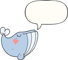 cartoon whale and love heart and speech bubble vector