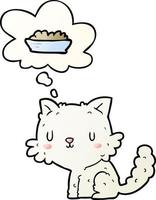 cartoon cat and food and thought bubble in smooth gradient style vector