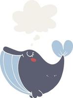 cartoon whale and thought bubble in retro style vector