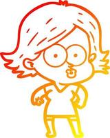 warm gradient line drawing cartoon girl pouting vector