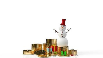 snowman and gold coins for business in Christmas or new year 3d rendering photo