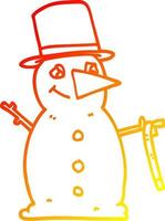 warm gradient line drawing cartoon snowman vector