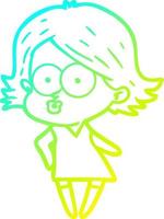 cold gradient line drawing cartoon girl pouting vector