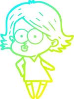 cold gradient line drawing cartoon girl pouting vector