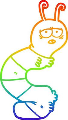 rainbow gradient line drawing cartoon tired caterpillar