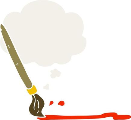 cartoon paintbrush and thought bubble in retro style