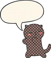 cute cartoon cat and speech bubble in comic book style vector