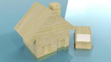 The home and car wood toy in water 3d rendering for flood content. photo